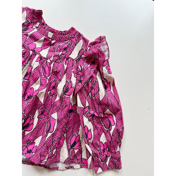 Girls' MORLEY Rodeo Pink Twist Floral Print Cotton Ruffle Trim Shirt, Size 8 - Picture 4 of 11